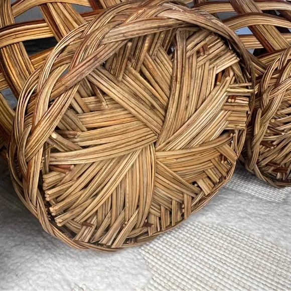 VTG Wicker Basket Planter Braided Woven Cachepot MCM Boho Cottage Set of 3 - Picture 11 of 17